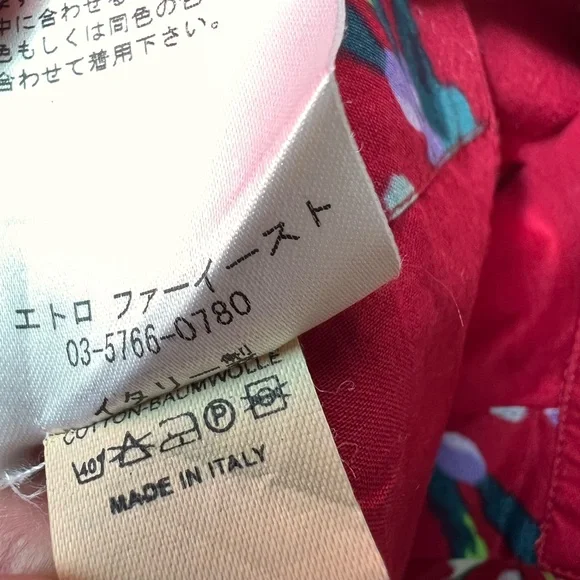 Etro Red Floral 100% Cotton Long Sleeves Lightweight Button Down Collared Top 40 - Picture 8 of 8